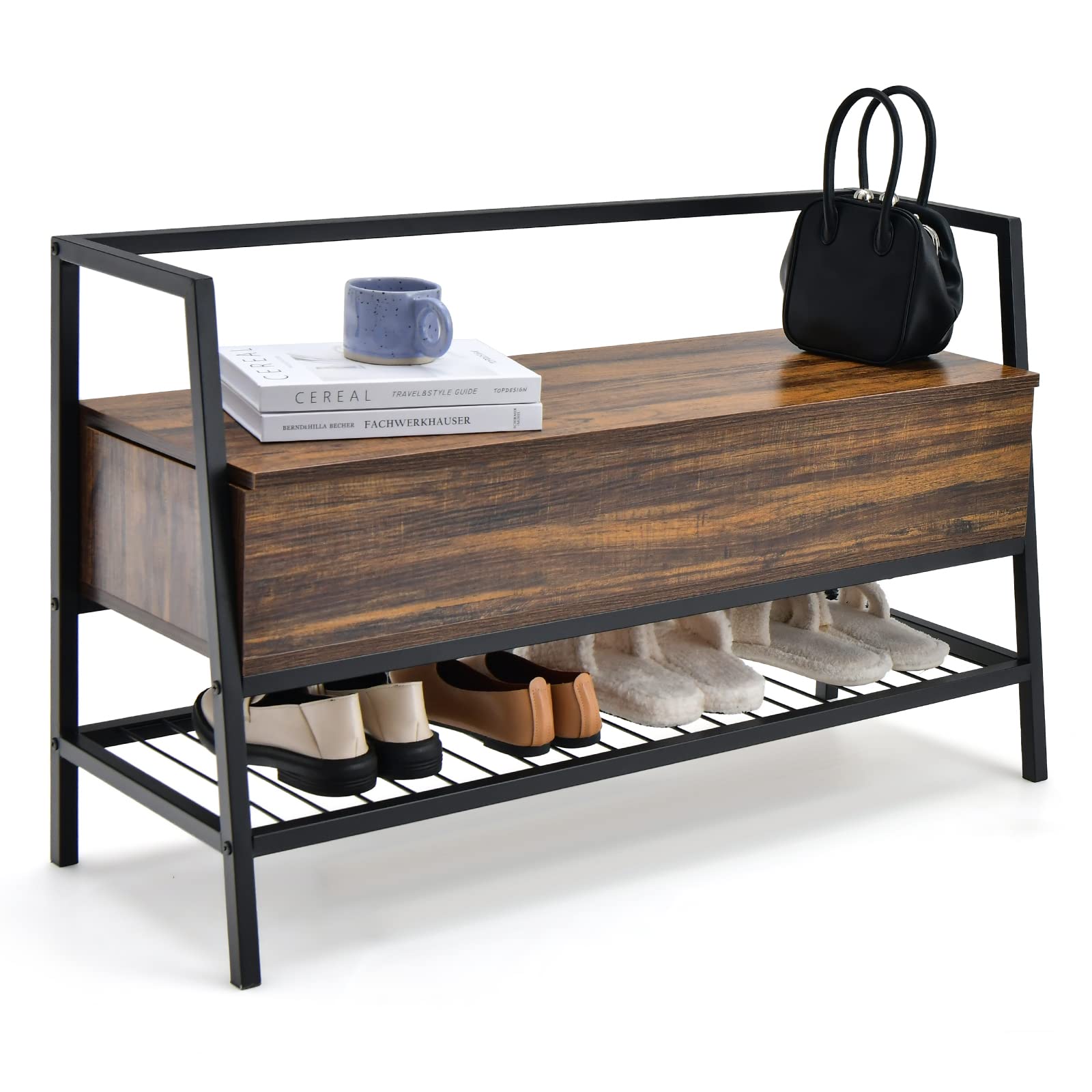 3-in-1 Shoe Storage Bench, Rustic Brown