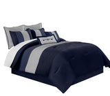 Loft 8-Piece Luxury Striped Comforter Set (King, Navy/Gray/Blue)