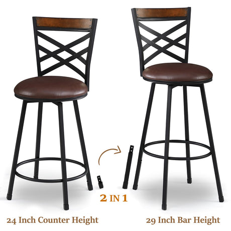 New Brown Swivel Bar Stools Set of 2, Adjustable Seat Height Bar Stools