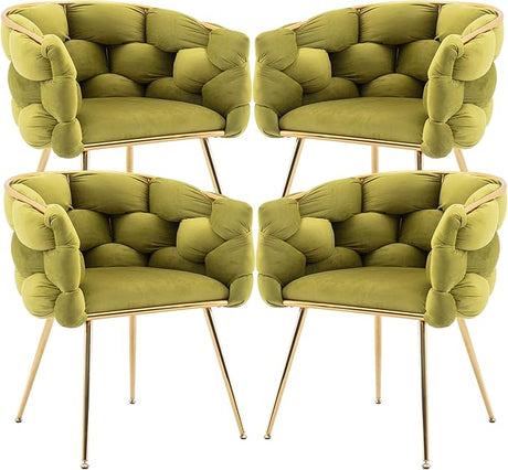 Velvet Dining Chairs, Modern Accent Chair with Golden Mental Legs, Upholstered Hand