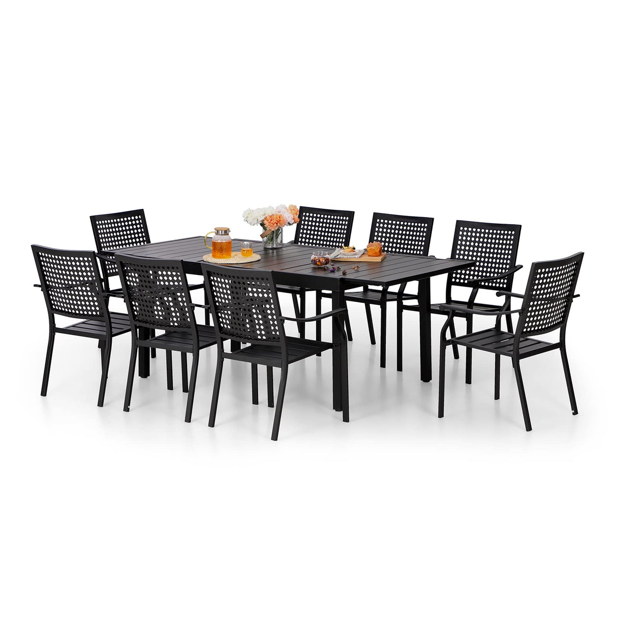 Patio Dining Set 9 Piece Metal Outdoor Expandable Dining Table Furniture Set