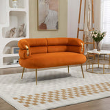 Modern Velvet Accent Loveseat Sofa, Upholstered Sofa Chair with Golden Metal Legs