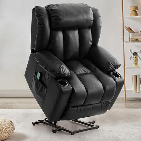 Lift Recliner Chair with Massage and Heating for Elderly and Adults,Breathable Leather Recliner Chairs for Living Room,USB Port,2 Cup Holders (Sliver Grey)