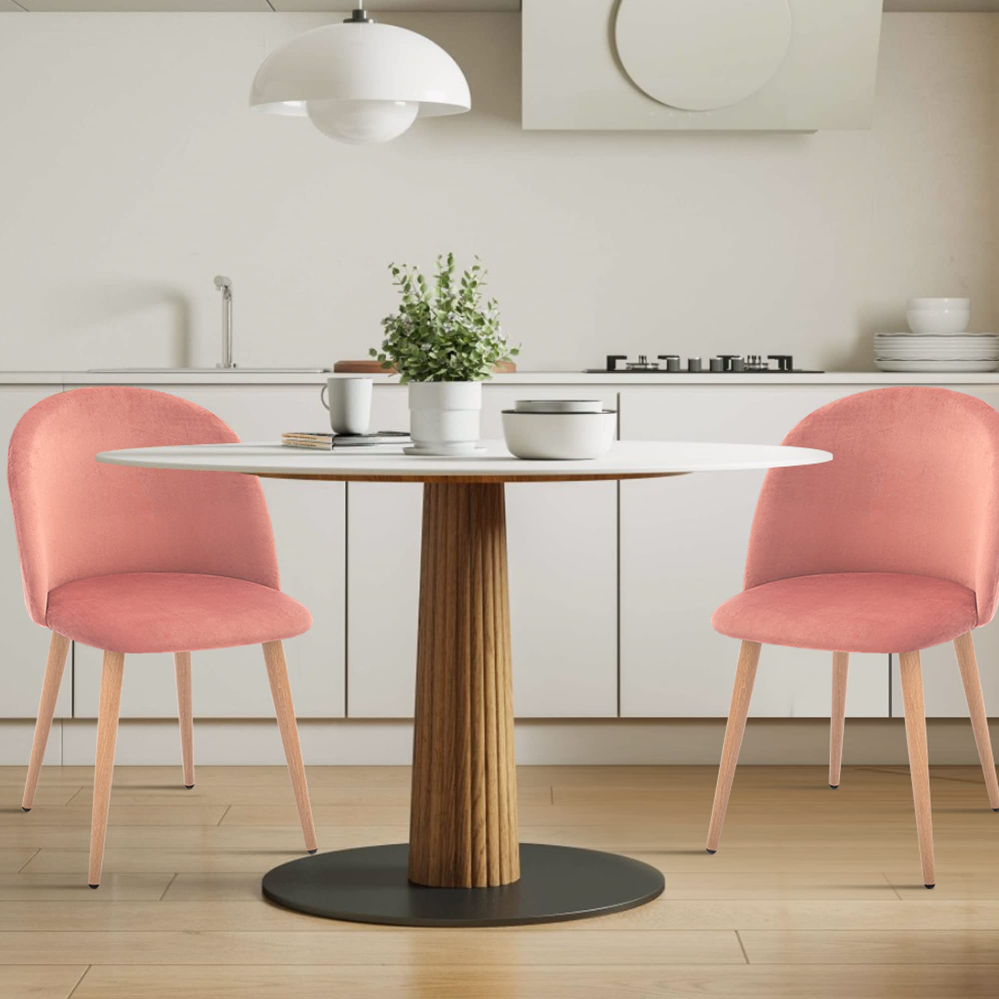 Mid Century Modern Kitchen Velvet Upholstered Accent Leisure Chairs,Set of 2, Pink 1