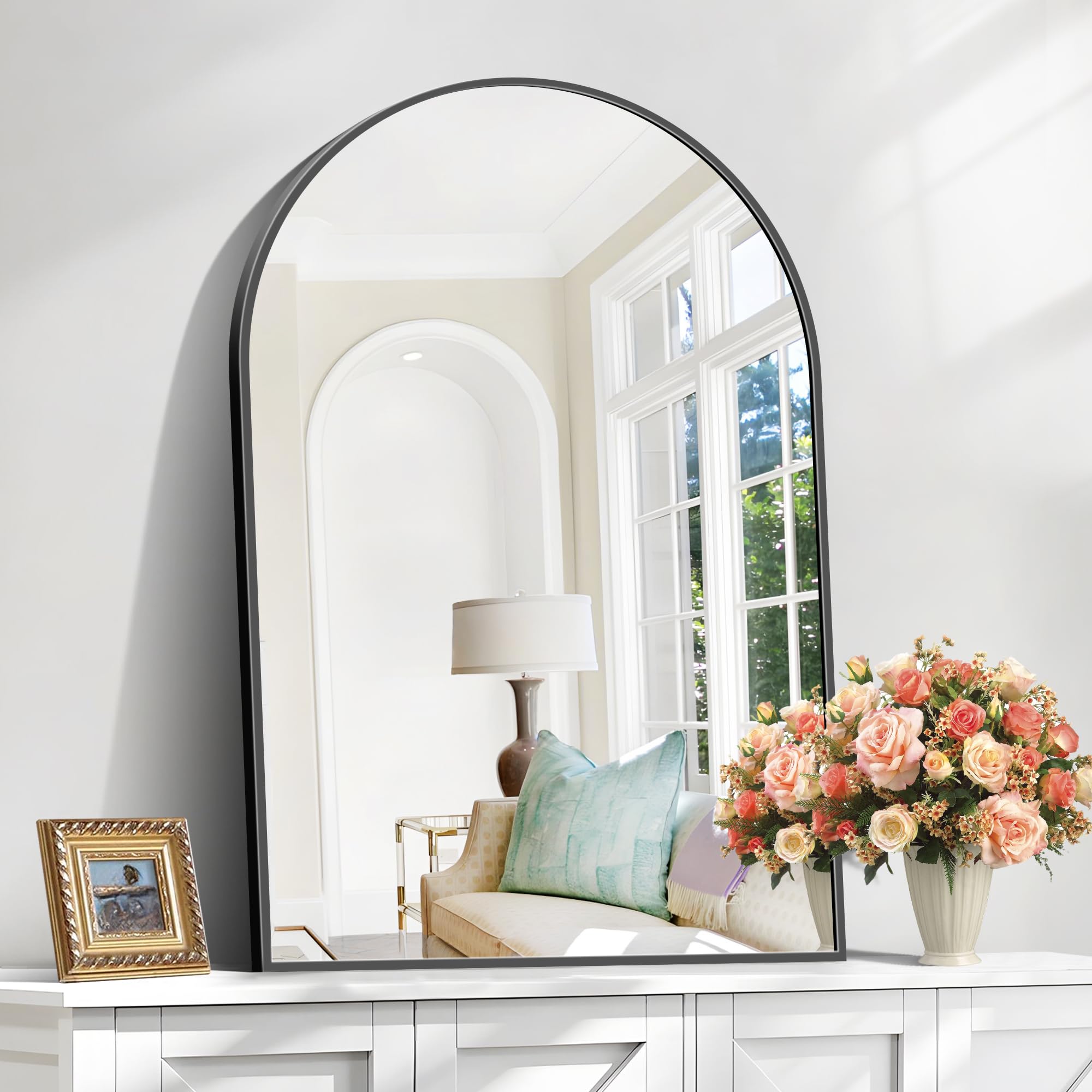 Arched Mirror,  Black Bathroom Mirror with Metal Frame