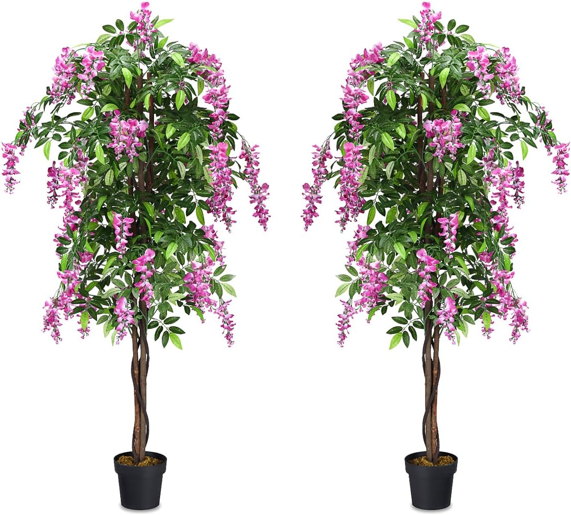 SAFEPLUS 2 Pack 6ft Ficus Artificial Fake Trees for Indoor or Outdoor