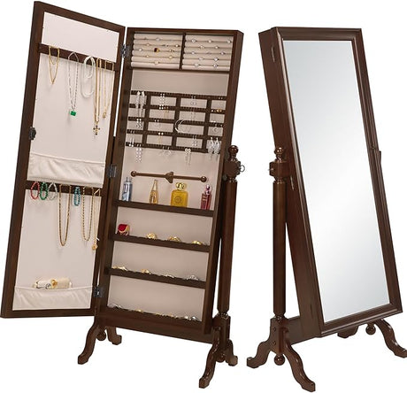 Jewelry Armoire Cabinet Standing Mirror Full Length with Jewelry Storage, LED Lights 5 Adjustable Angles Jewelry