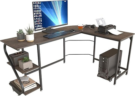 Reversible l Shaped Computer Desk with Storage Home Gaming Office Writing