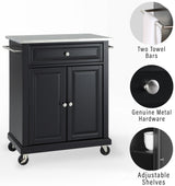 Compact Kitchen Island with Stainless Steel Top, Black