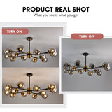 12-Light Sputnik Chandelier with Glass Globe - Mid Century Modern Black & Gold