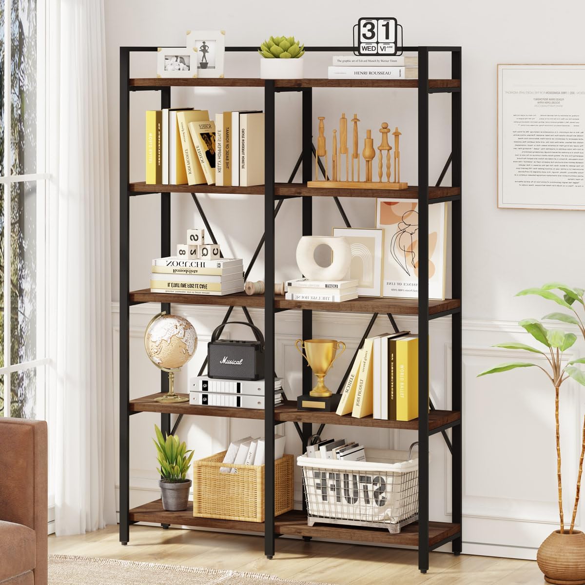 Industrial Bookshelf, Bookcases and Bookshelves Etagere, Tall Large Farmhouse Book