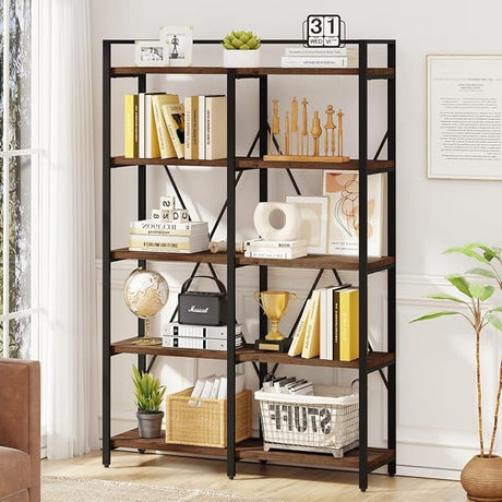 Industrial Bookshelf, Bookcases and Bookshelves Etagere, Tall Large Farmhouse Book