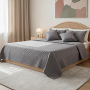 5-Piece Grey Quilted Bedspread Set - Queen Size Diamond Stitch Coverlet