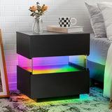 White Night Stand LED Nightstand with 2 Drawers Modern Bedside Tables for Bedroom