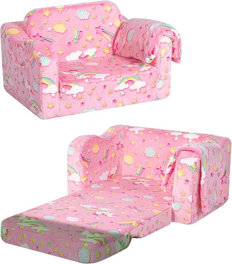 Folding Toddler Chair, Glow-in-The-Dark Soft Plush Kids Fold-Out Couch Sofa