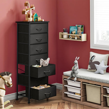 Black Tall Dresser for Bedroom, Storage Dresser Organizer with 7 Fabric Drawers,