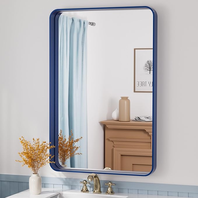 24 x 36 Inch Vanity Mirror, Silver Trimmed Wall Mounted Mirrors,