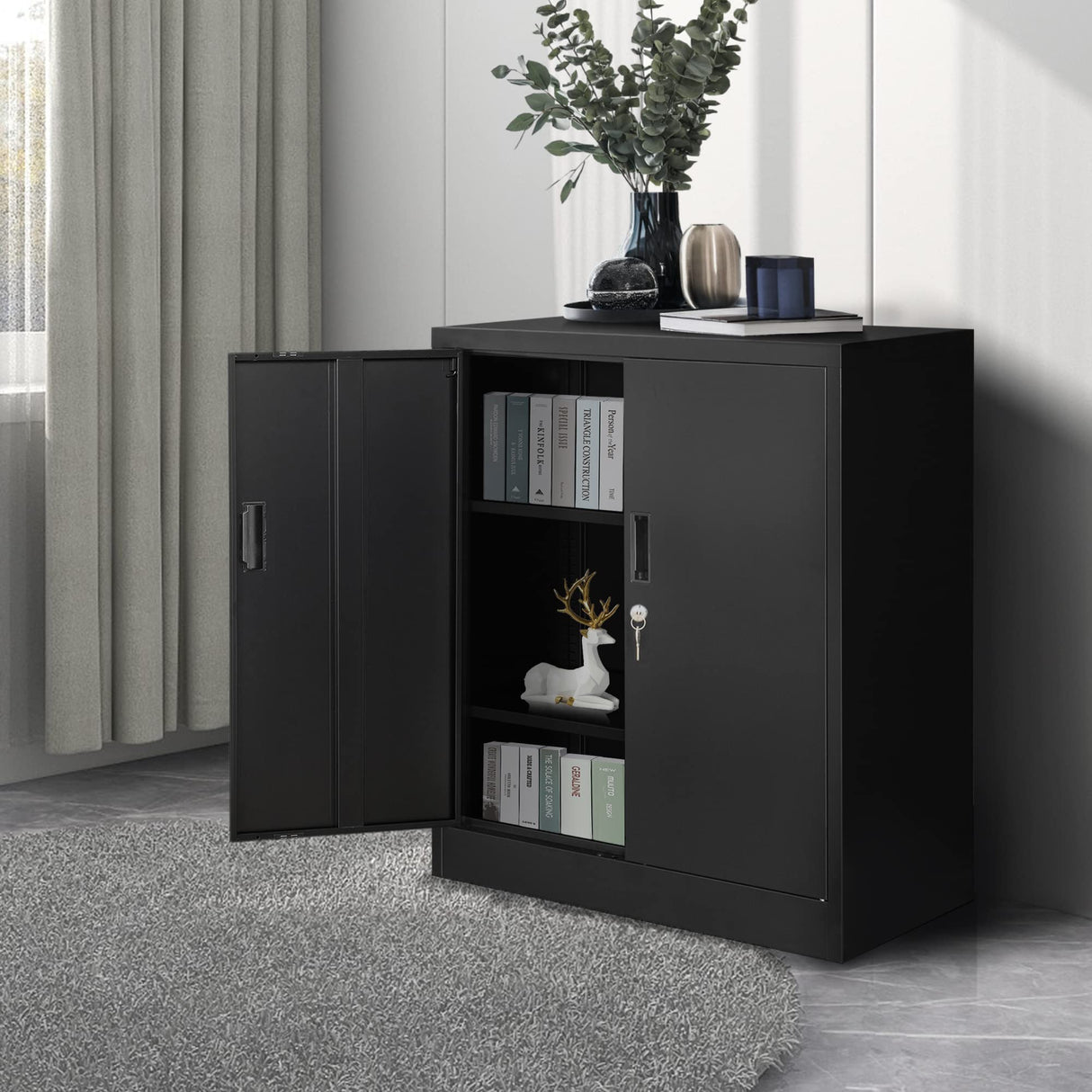 Metal Storage Cabinet, Locking Storage Cabinet with Adjustable Shelves