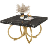 Modern Black Square Coffee Table with Gold Geometric Frame