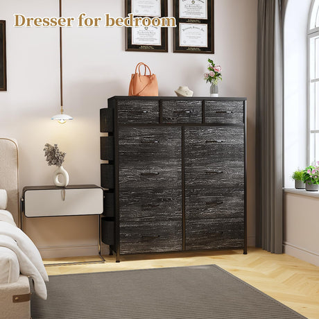 Dresser for Bedroom with 11 Drawer, Dressers & Chests of Drawers with Side Pockets,