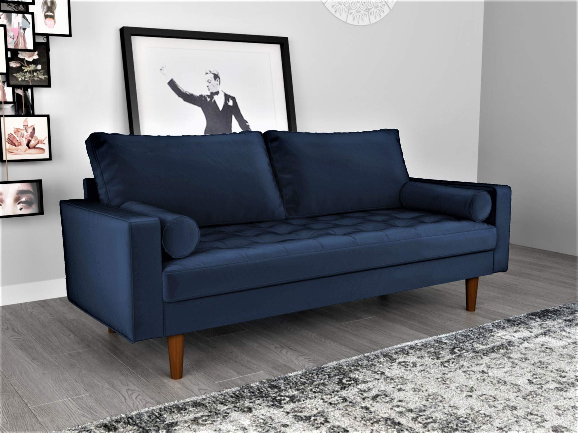 Womble Mid Century Modern Soft Velvet Upholstered Tufted Seat Sofa
