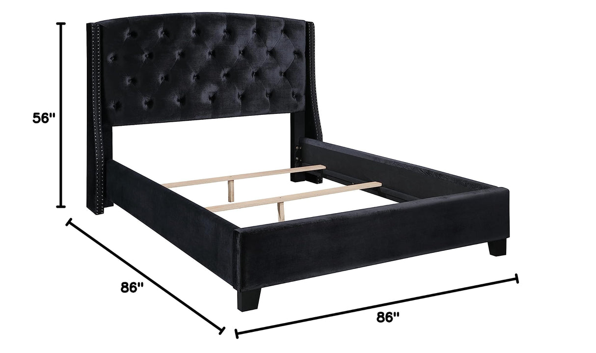 Roundhill Furniture Summit Wingback Tufted Upholstered Bed with Nailhead in Black, King