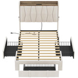 Twin Bed Frame with 3 Drawers, Upholstered Platform Bed with Storage Headboard