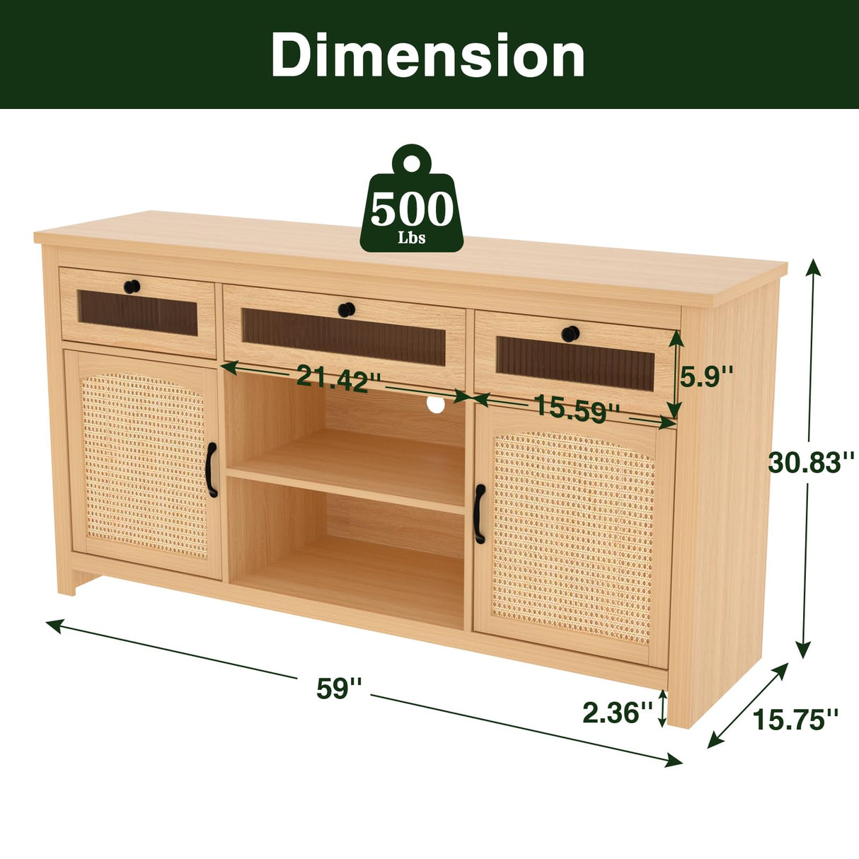 Rattan Tall Entertainment Center for 65 inch TV, Modern TV Stands for Living Room,Tall TV Stand