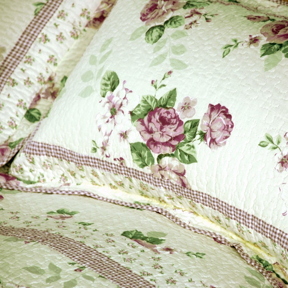 Bedding [Classical Rose] 3-Pieces Floral Printed-Quilted Cotton Quilt Set (Full/Queen Size)