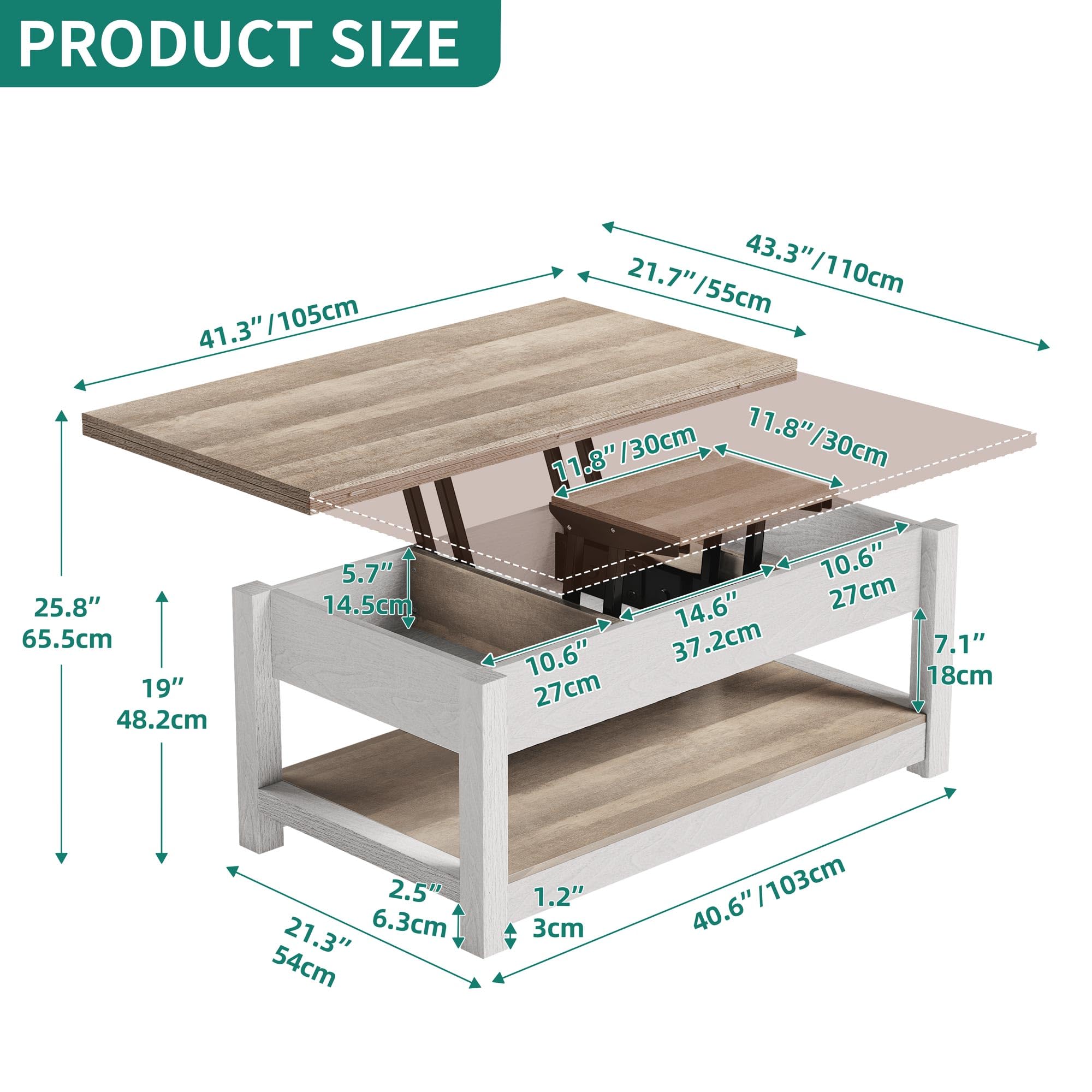 Lift Top Coffee Table, 3 in 1 Multi-Function Coffee Tables with Storage for Living Room