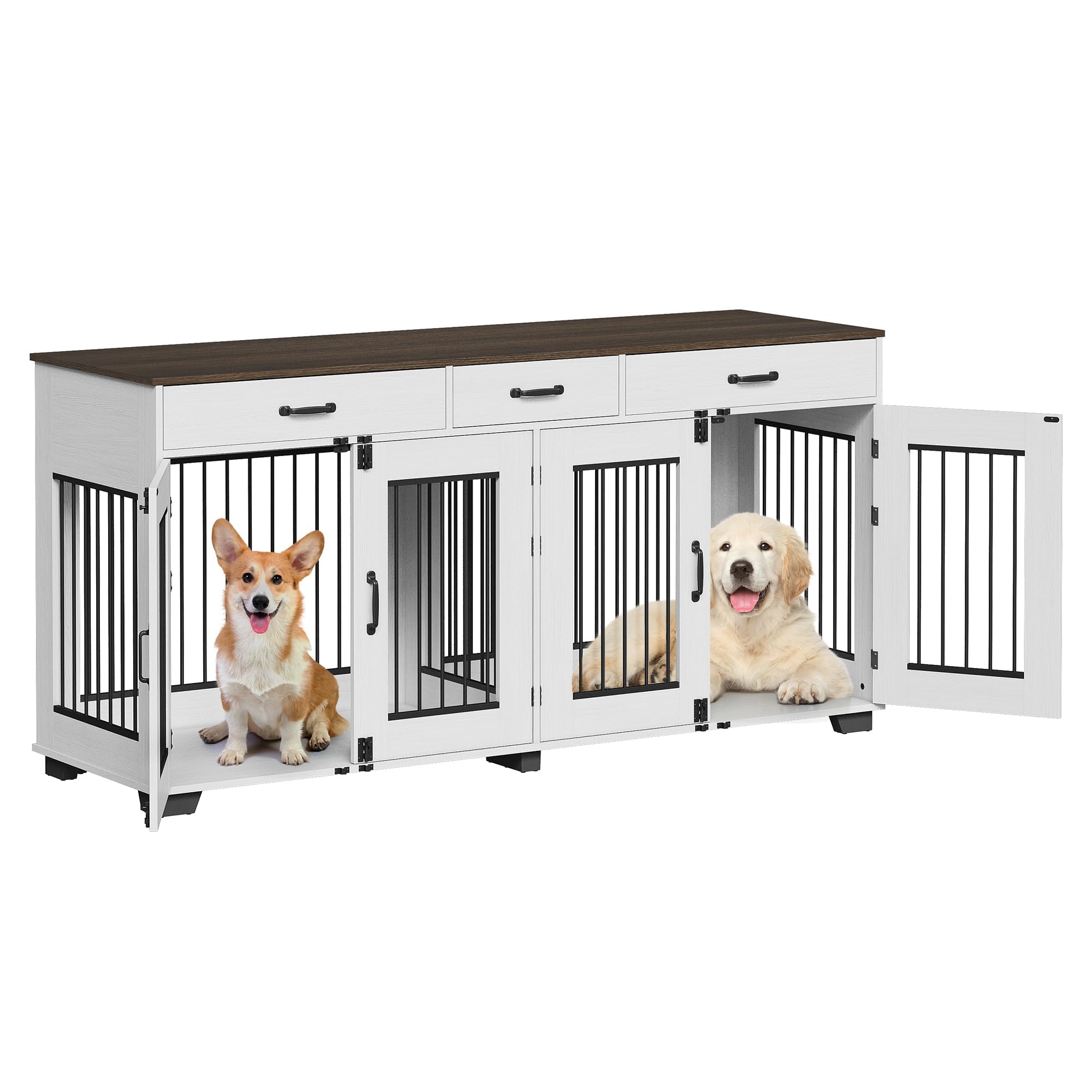 71" Double Dog Crate Furniture with Storage Drawers