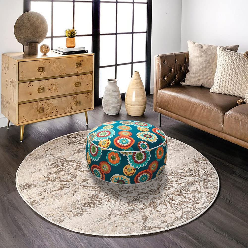 Indoor/Outdoor Inflatable Stool Ottoman Pouf, Water Repellent Round Footrest Footstool