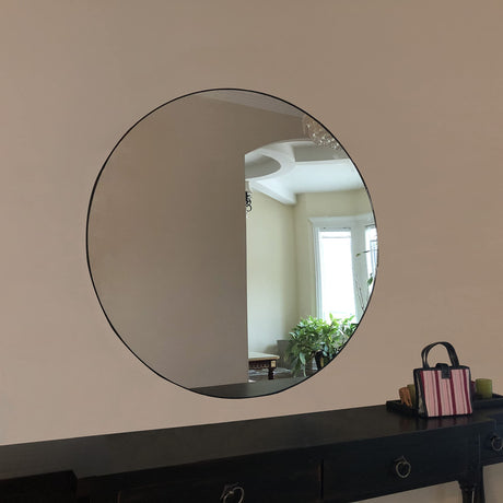 24-Inch Diameter Round Wall Mirror, Black Rubber Rim 18159