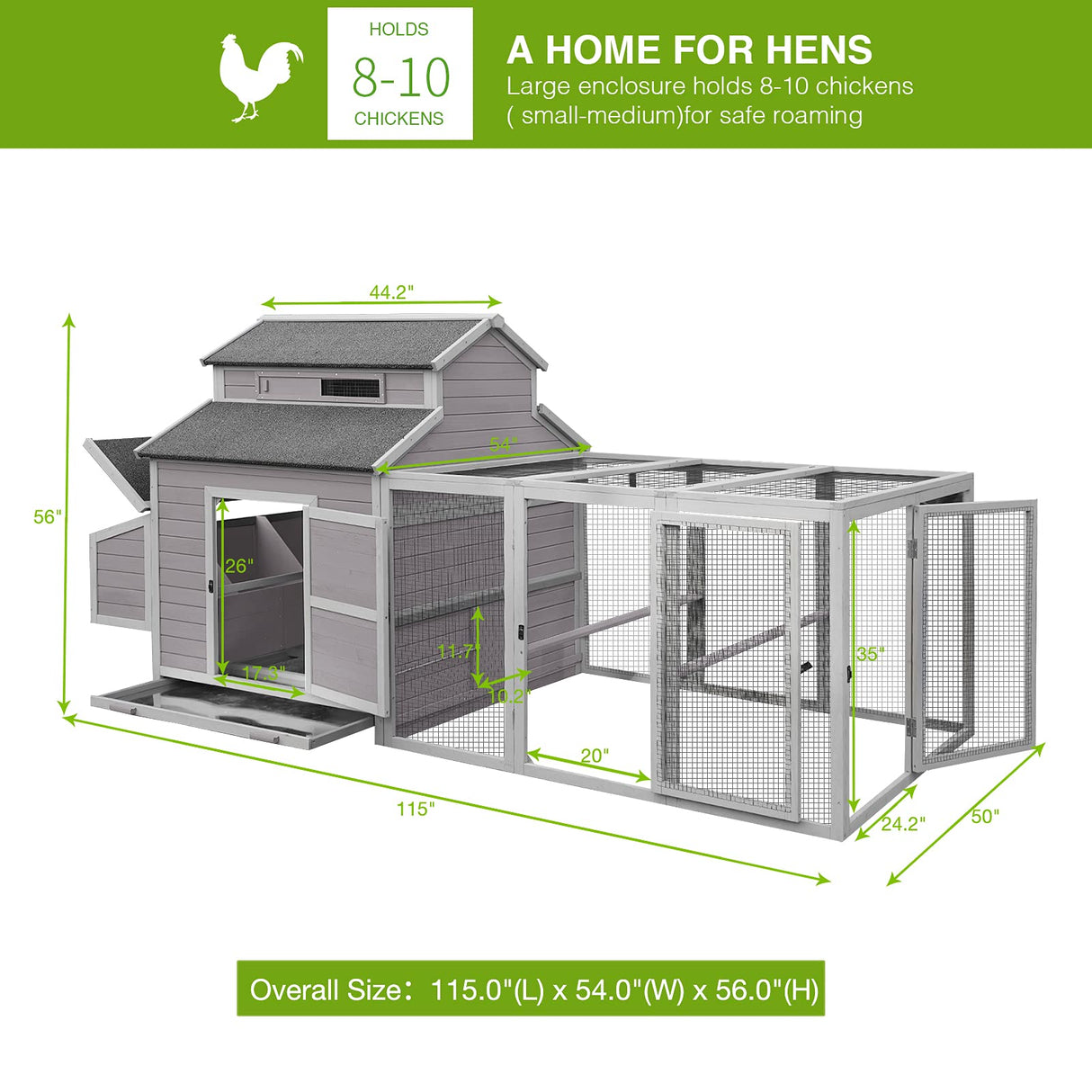 Chicken Coop with Large Nesting Box Outdoor Wooden Hen House Poultry Cage