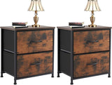 Nightstands Set of 2, Metal Frame and Wood Top Night Stand with 2 Drawer Dresser,