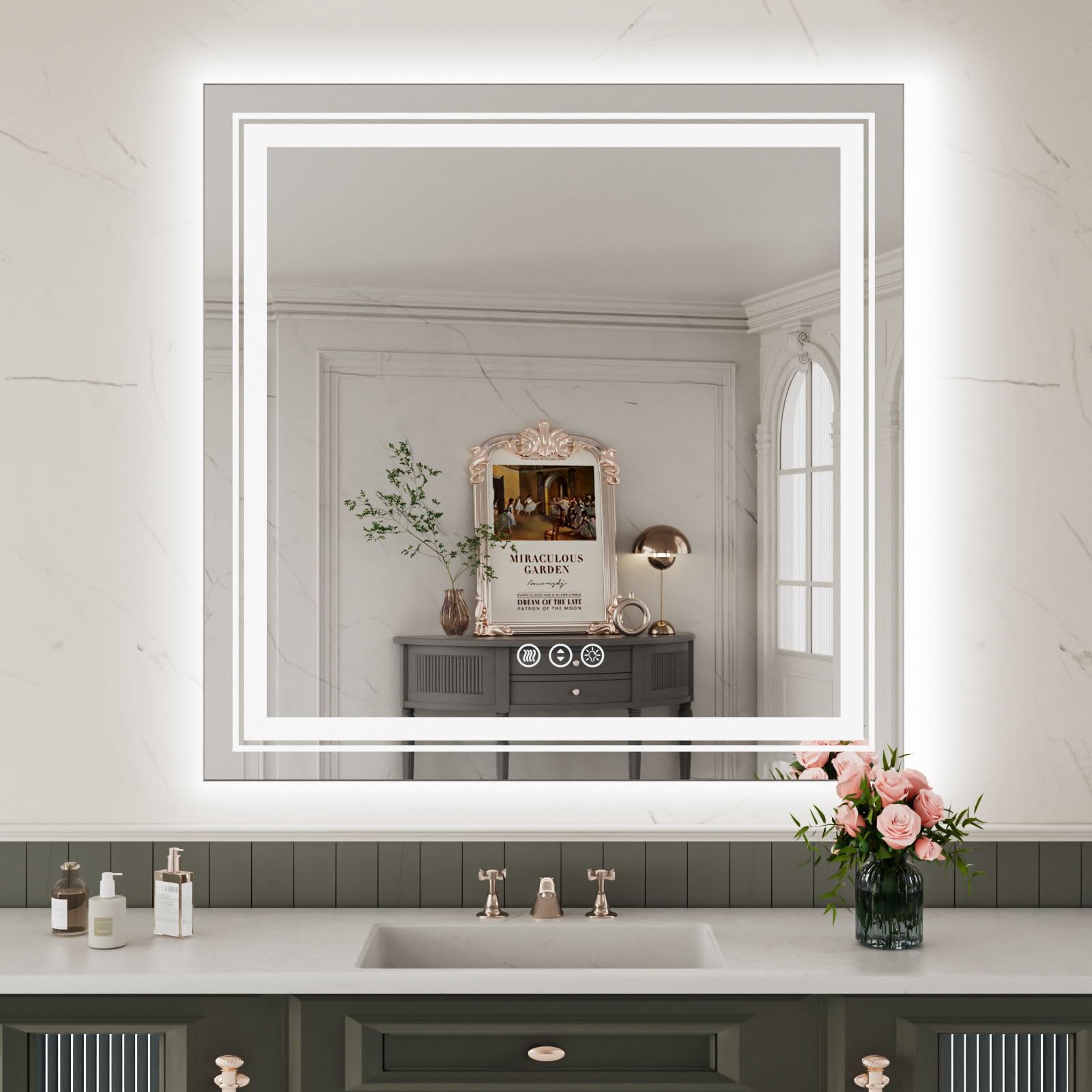LED Bathroom Mirror  with Backlit and Front Light,Stepless Dimmable LED Mirror