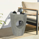 Light-Weight Concrete Outdoor Side Table, Modern Geometric Accent End Table for Garden