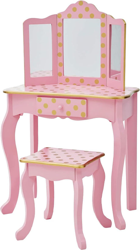 Princess Gisele Starry Sky Print 2-Piece Kids Wooden Play Vanity Set with Vanity Table