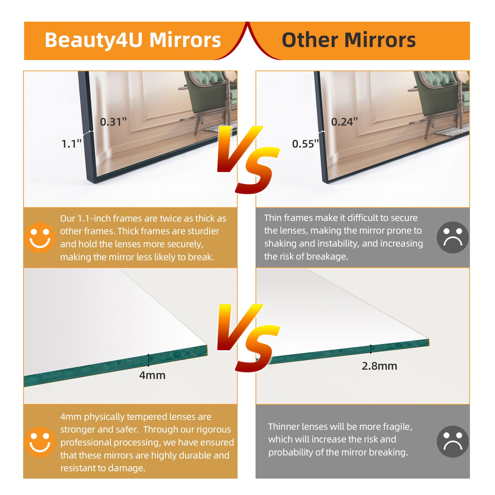 Round Mirror, Black Round Mirror 24 inch, Round Wall Mirror Metal Frame,