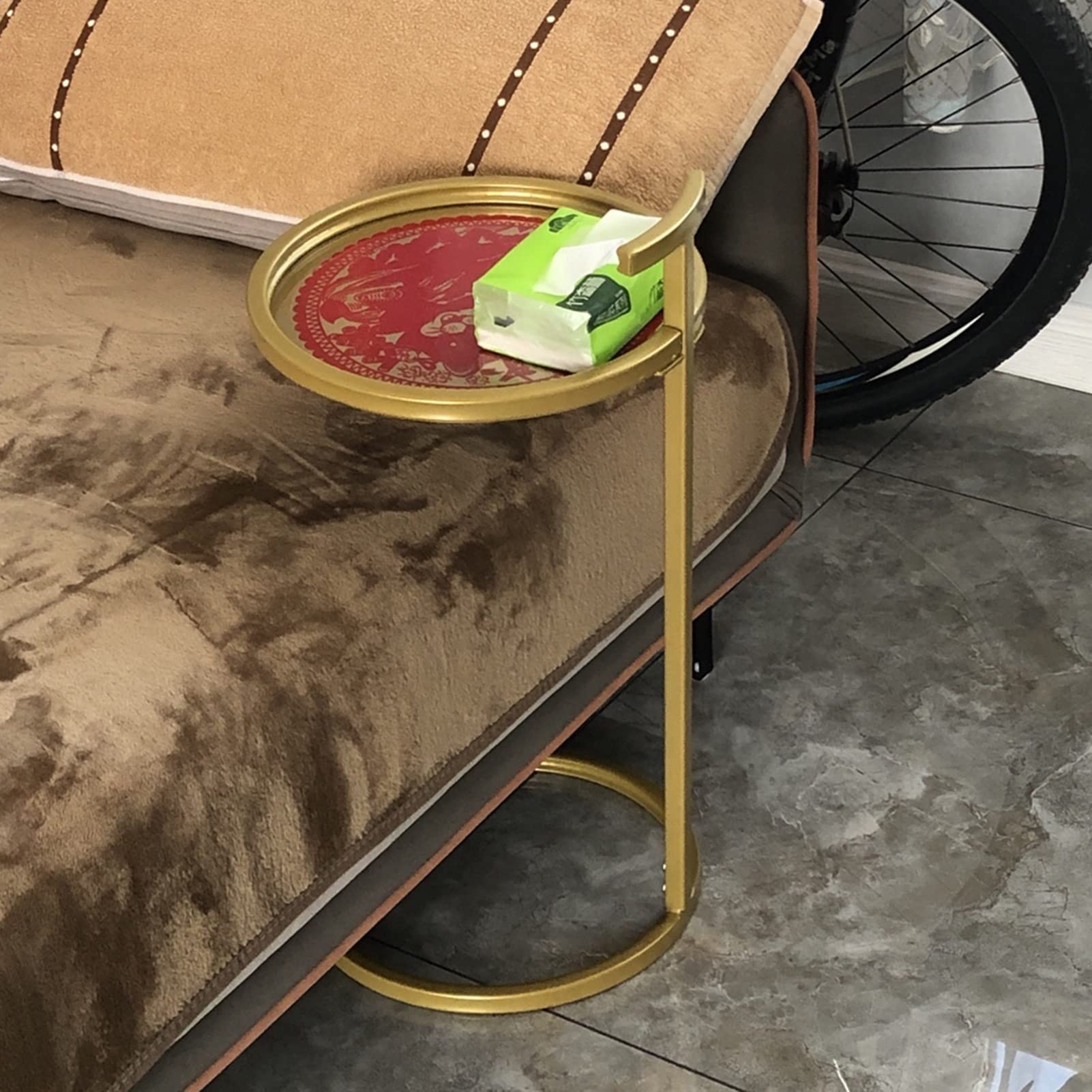 GOCHUSX Metal Side Table, Round End Table, Small Outdoor Table, Anti - Rust Nightstand, for Bedroom Balcony Patio (Color : Gold, Size : 35.5x67.5cm) - Bircata