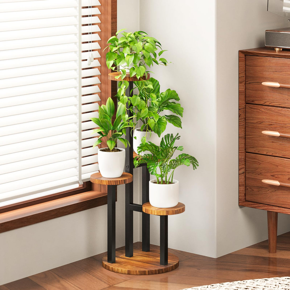 4 Tier Plant Stand Indoor Small Plant Shelf Outdoor Metal Tall Flower Holder Table
