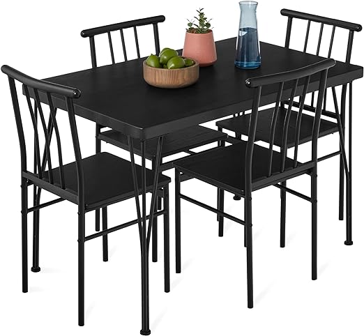 5-Piece Metal and Wood Indoor Modern Rectangular Dining Table Furniture Set for Kitchen