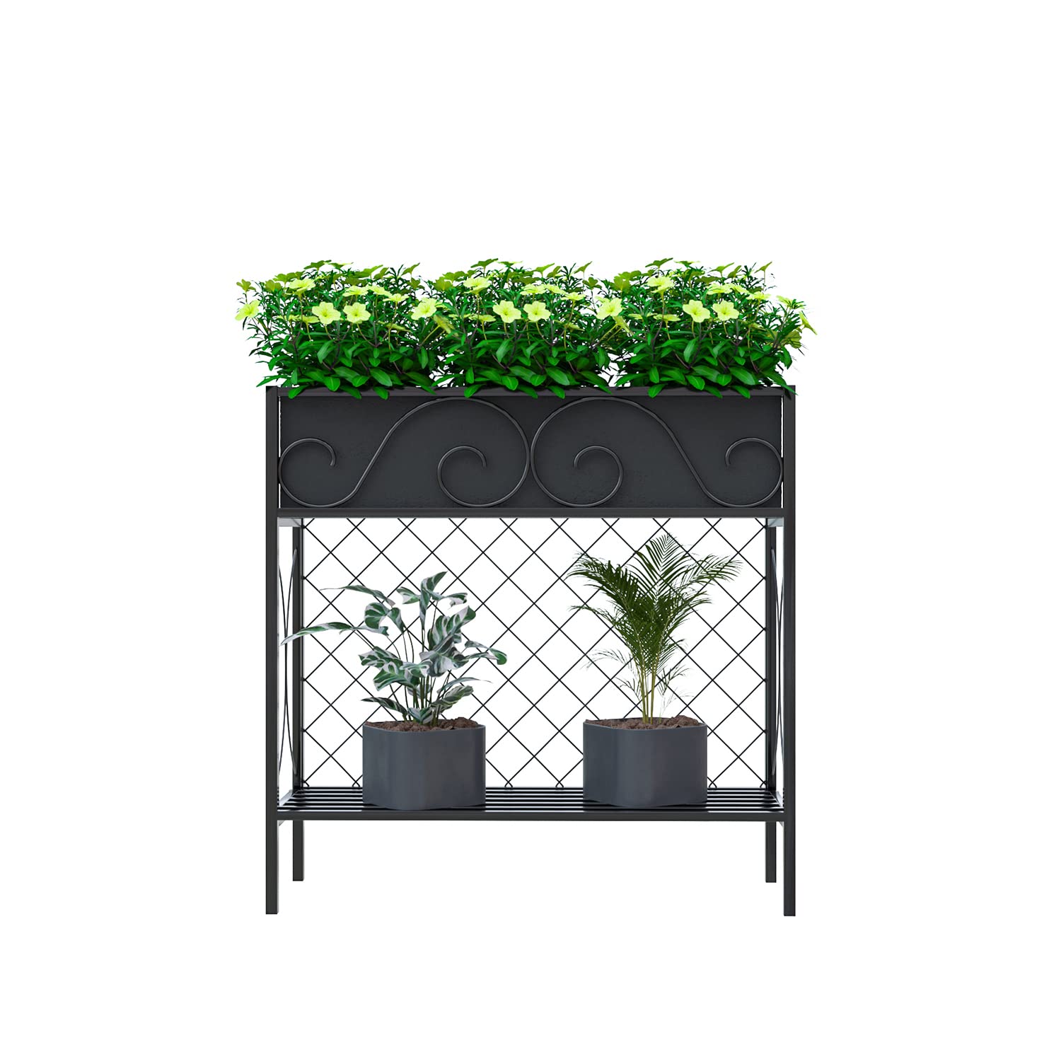 2 Tier Indoor Outdoor Potted Plant Shelf Heavy Duty Metal Plant Stand Sturdy
