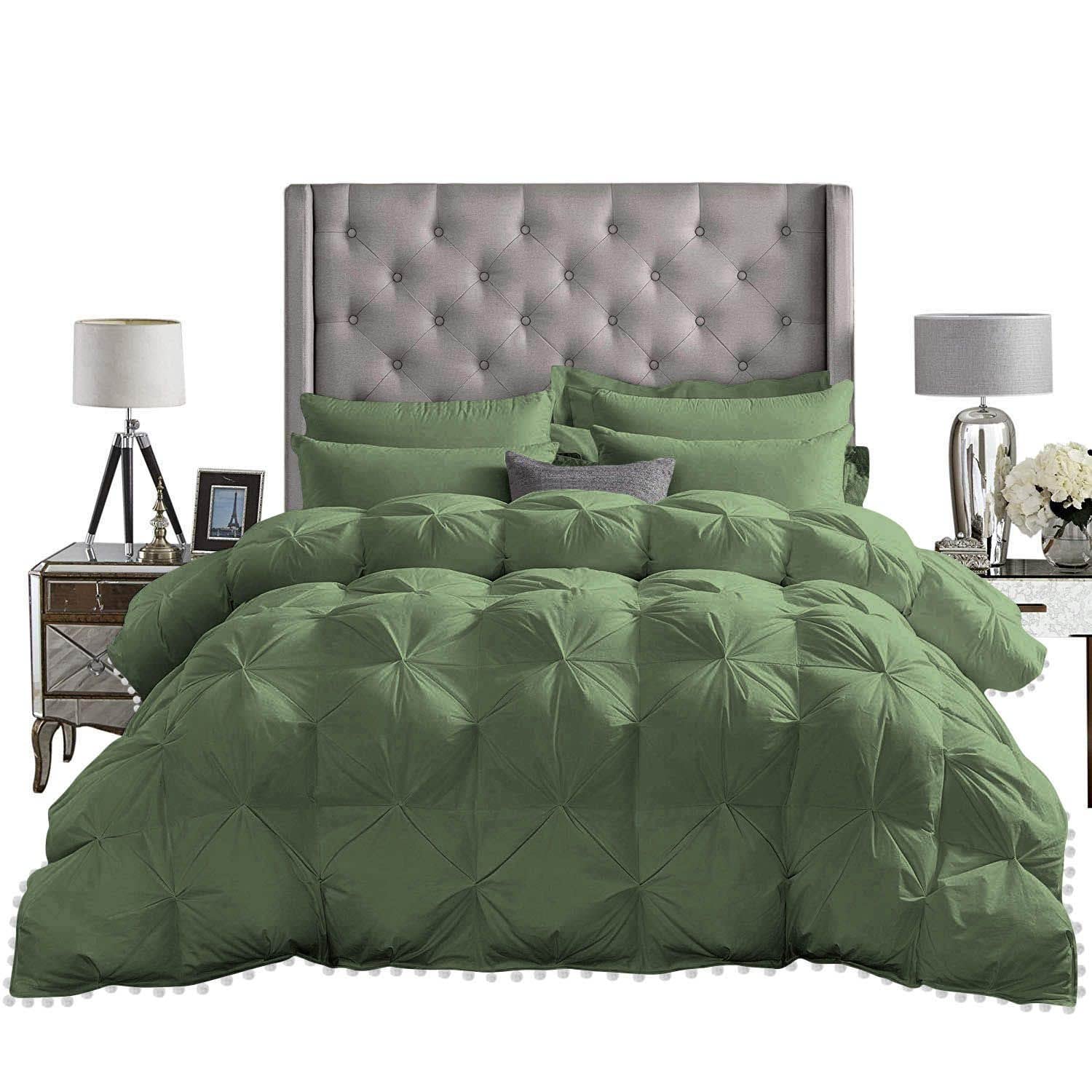 1 Piece White Pom Pom Pinch Pleated Comforter | 1000 Thread Count 100% Egyptian Cotton