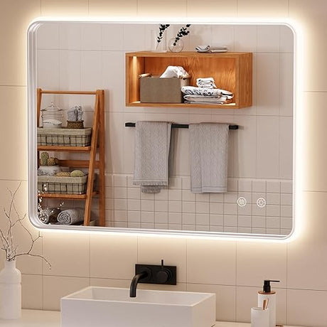 48" x 30" LED Bathroom Mirror with Lights, Rounded Rectangle Aluminum Alloy Frame