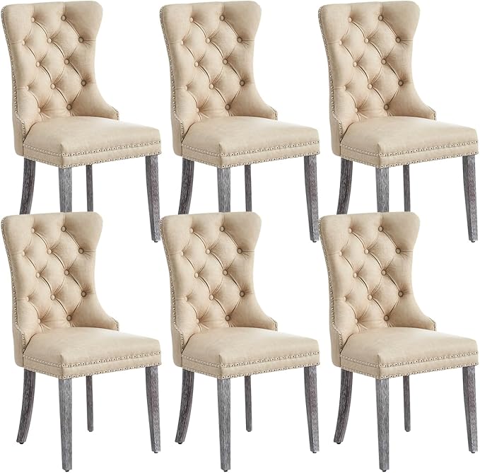 Eifizek Velvet Dining Chairs Set of 2, Tufted Dining Room Chairs with Nailhead Ring Pull Trim