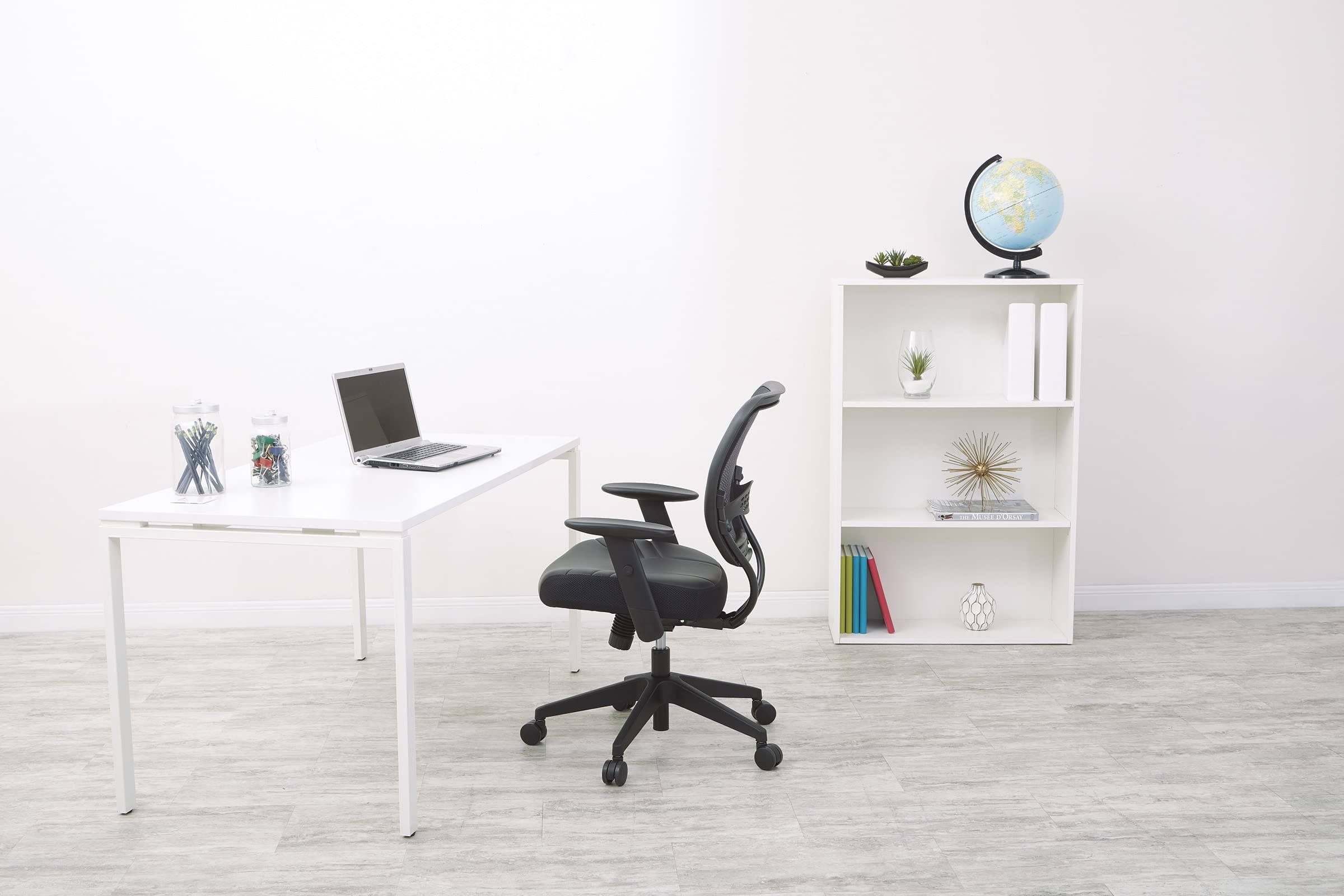Seating Professional AirGrid Dark Back and Padded Black Eco Leather Seat, 2-to-1