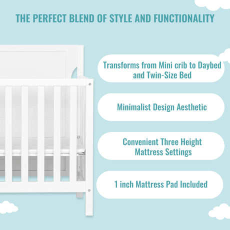 Bellport 4 in 1 Convertible Mini/Portable Crib In White, Non-Toxic Finish, Made