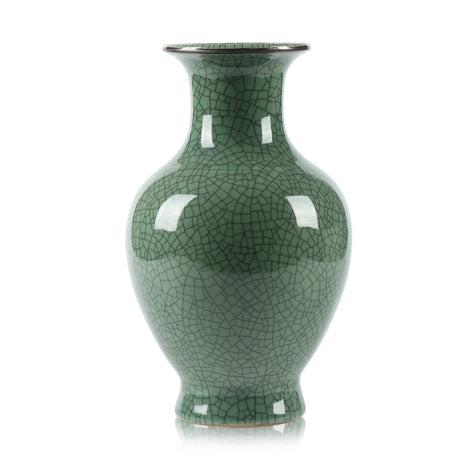 Green Ceramic Vase for Home Decor, Rustic Oriental Vases