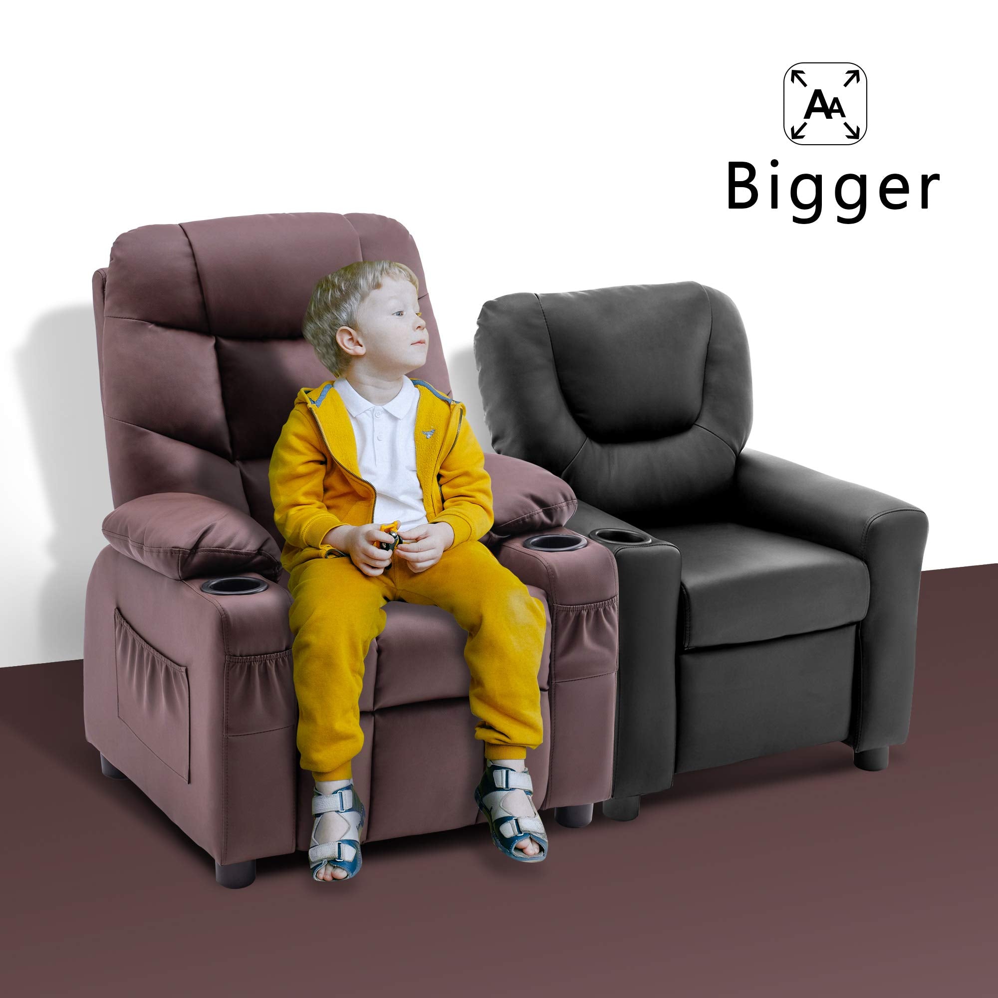 Big Kids Recliner Chair with Cup Holders for Boys and Girls Room, 2 Side Pockets